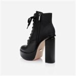 Black Cow Leather & Fabric Block Heel Boot - Main View