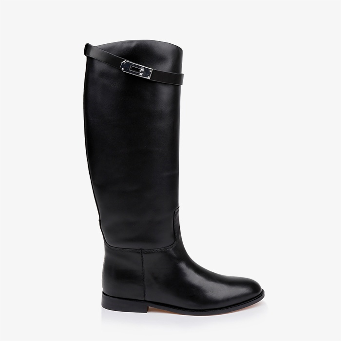 Black Cow Leather Knee Boot - Main View