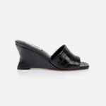 Black Croc Leather Wedge Sandal - Main View