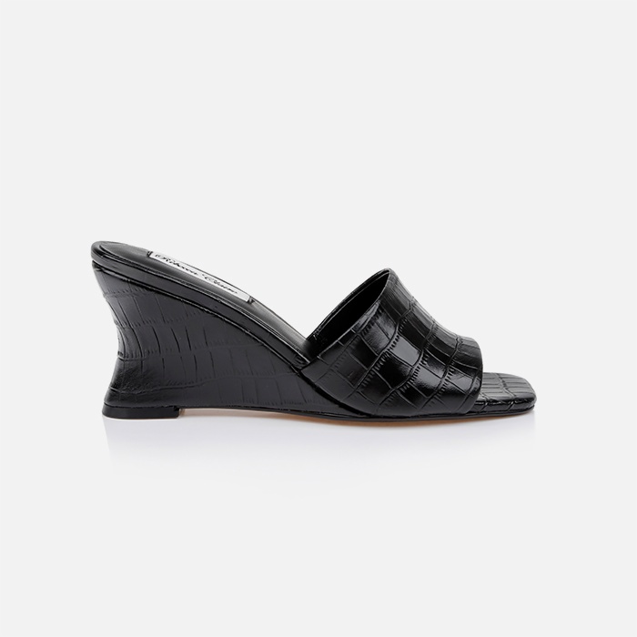 Black Croc Leather Wedge Sandal - Main View
