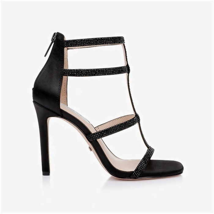 Black Crystal Satin & Hotfix Stiletto Sandal - Main View