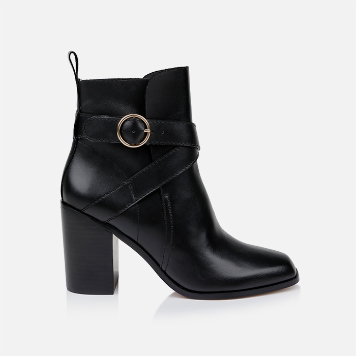 Black High Shine Cow Leather Ankle Boot - Main View