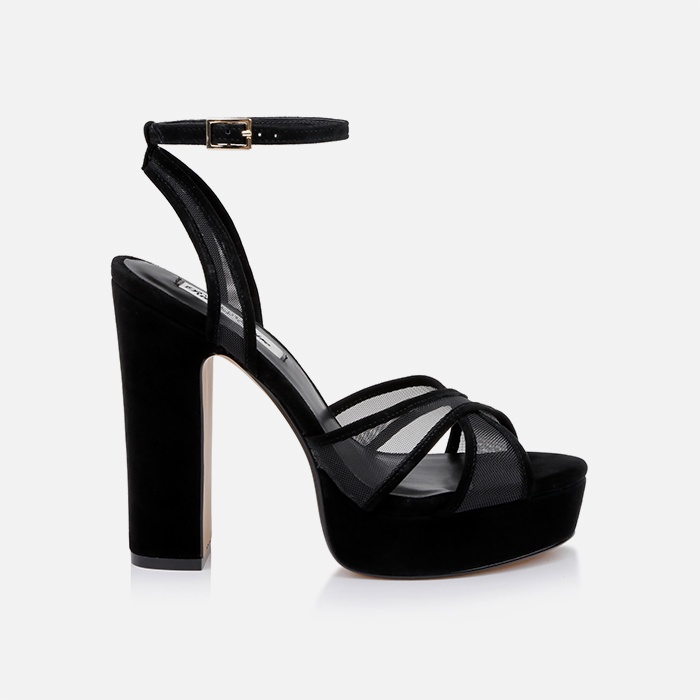 Black Mesh With Kid Suede Piping Sandal - Main View