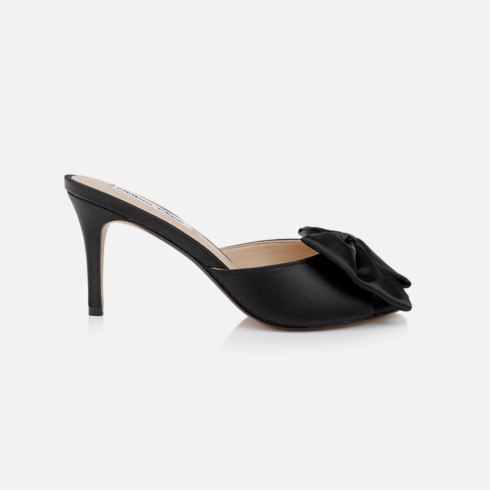 Black Satin Bow Sandal - Main View