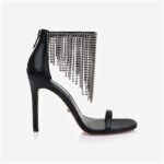 Black Shimmer Sand Fabric & Crystal Chain Stiletto Sandal - Main View