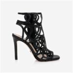 Black Shimmer Sand Fabric & Laser & Hotfix Stiletto Sandal - Main View