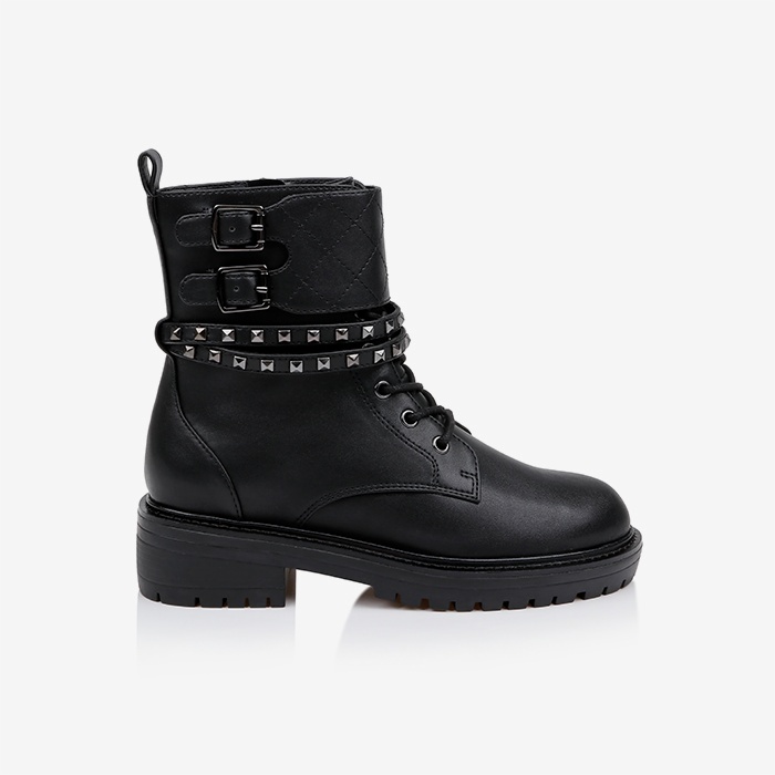 Black Synthetic Leather Ankle Boots - Main View
