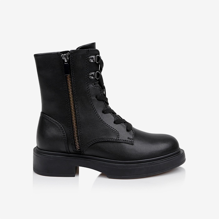 Black Synthetic Leather Ankle Boot - Main View