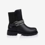 Black Synthetic Leather Ankle Boots - Main View