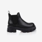Black Synthetic Leather High Ankle Boot - Main View