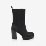 Black Synthetic Leather Elastic Boots - Main View