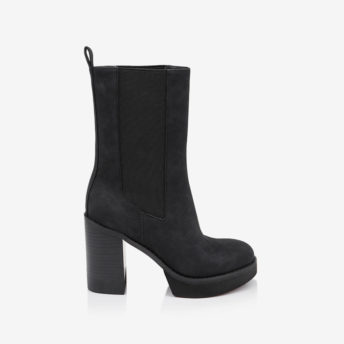 Black Synthetic Leather Elastic Boots - Main View