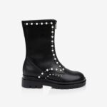 Black Synthetic Leather High Ankle Boot - Main View