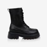 Black Synthetic Leather High Ankle Boots - Main View