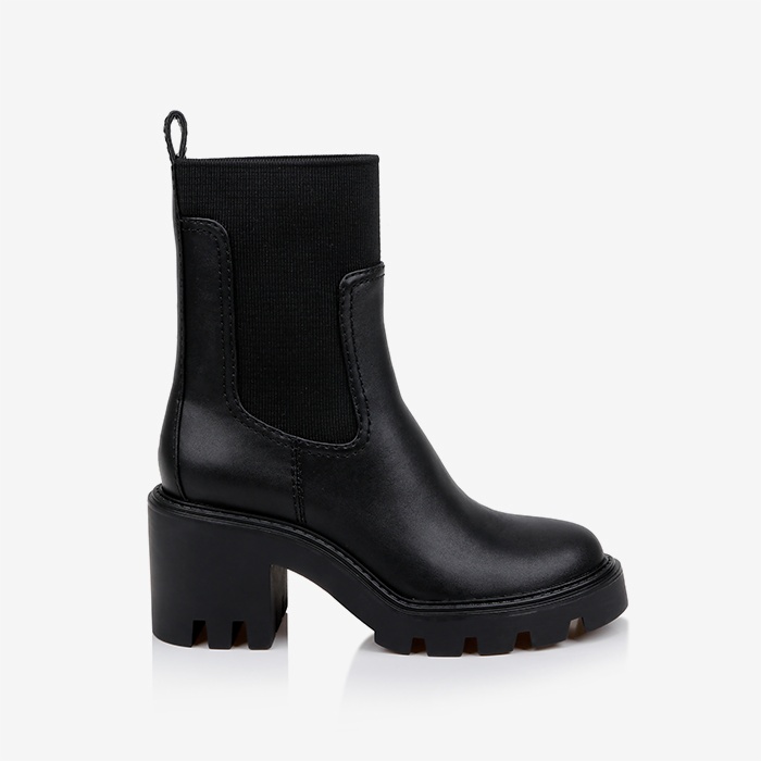 Black Synthetic Leather High Ankle Boot - Main View