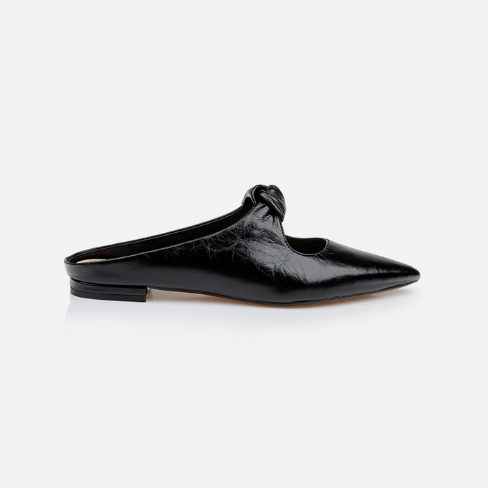 Black Wrinkle Patent Kid Leather Flat - Main View