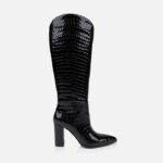 Black croc leather knee boot - Main View