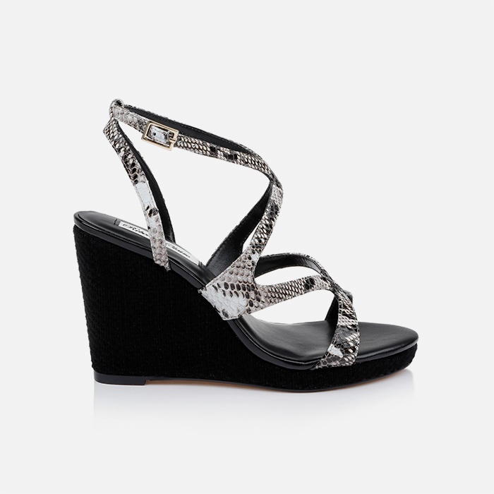 Black&White Snake Kid Leather Platform Sandal - Main View