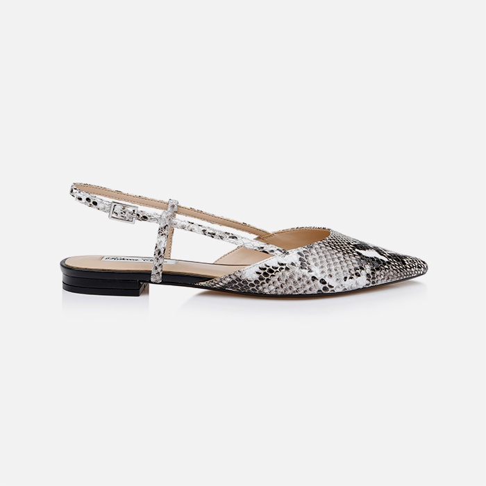 Black&White Snake Kid Leather Slingback Flat - Main View