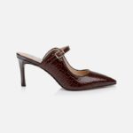 Brown Crocco Patent Leather Heel Sandal - Main View