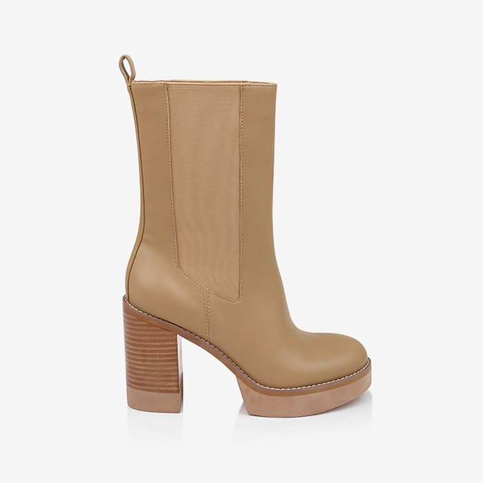 Brown Synthetic Leather High Ankle Boot - Main View