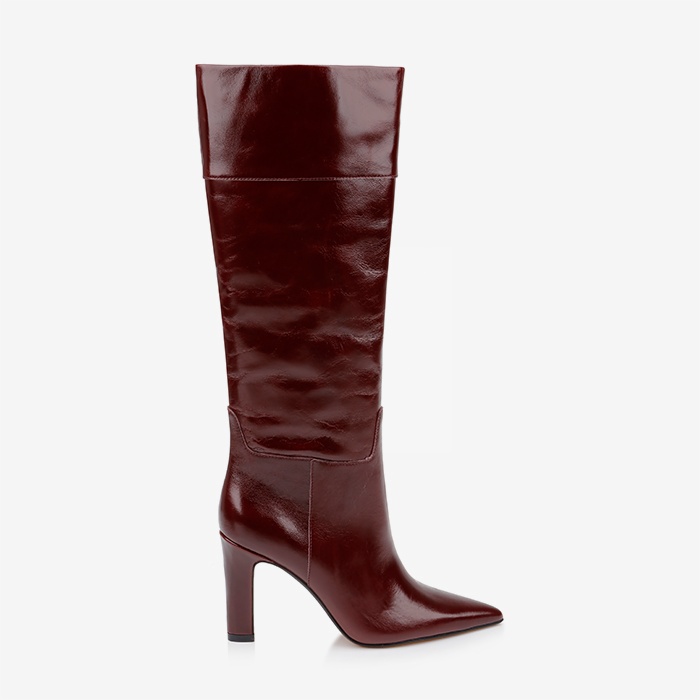Burgundy leather thigh boot - Main View