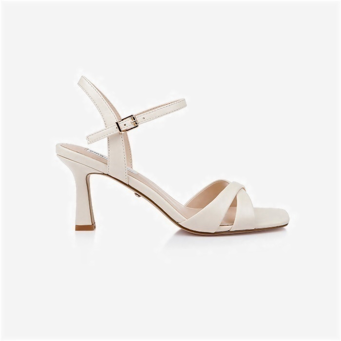 Cream Kid Leather Middle Heel Sandal - Main View