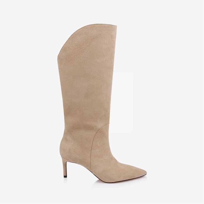 Cream leahter knee boot - Main View