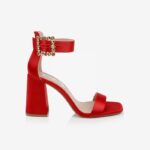 Dark Red Block Heel Sandal - Main View