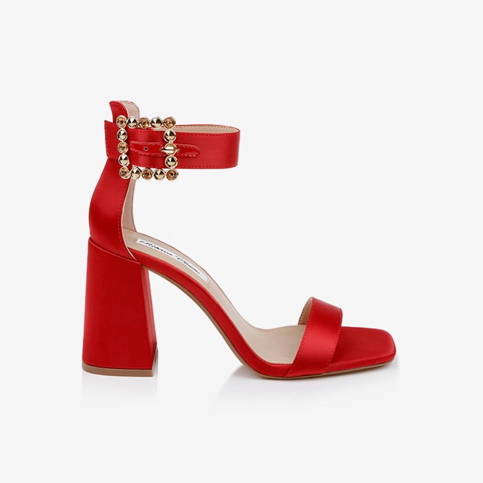 Dark Red Block Heel Sandal - Main View