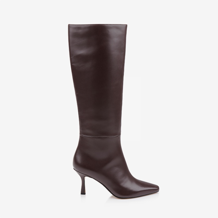 Dark burgundy leather knee boot - Main View