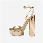 Gold PU Block Electronic Heel Sandal - Main View