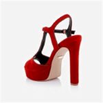 Racing Red Pleuche High Heel Sandal - Main View