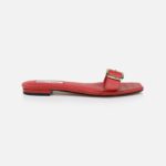 Red Kid Leather Flat Sandal - Main View