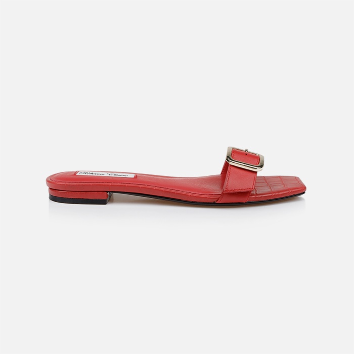 Red Kid Leather Flat Sandal - Main View
