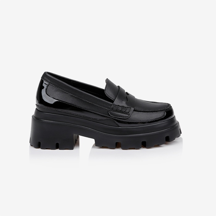 Shiny Black Synthetic Leather Loafer - Main View