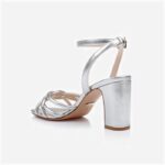 Silver Metallic Kid Leather Block Heel Sandal - Main View