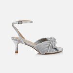 Silver Ruched Fabric Heel Sandal - Main View