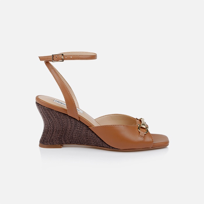 Tan Kid Leather Wedge Sandal - Main View