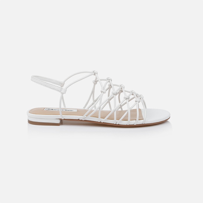 White Leather Flat Sandal - Main View