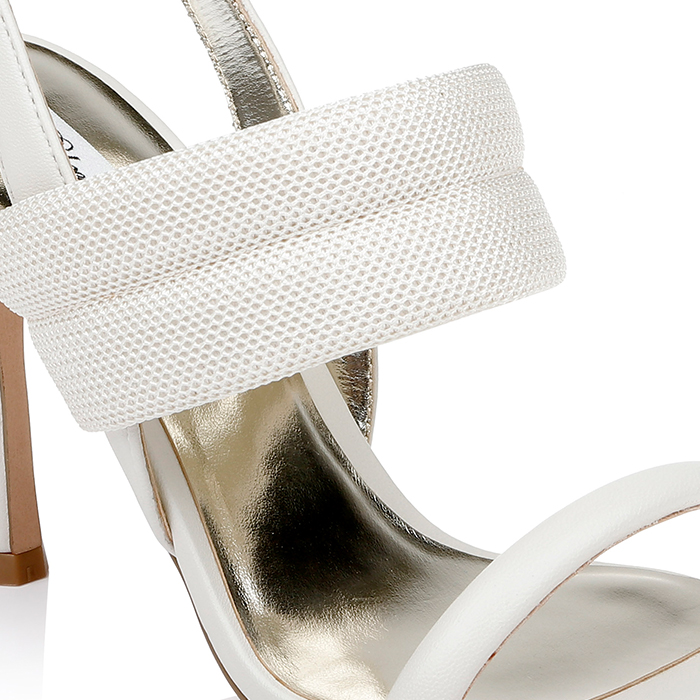 Cream Kid leather & Mesh High Heel Sandal - Main View