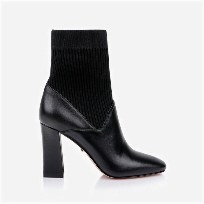 Beige Cow Leather & Knit Square Heel Boot - Main View