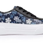 Black Cow leather & Navy Print Kid Leather Sneaker - Side View