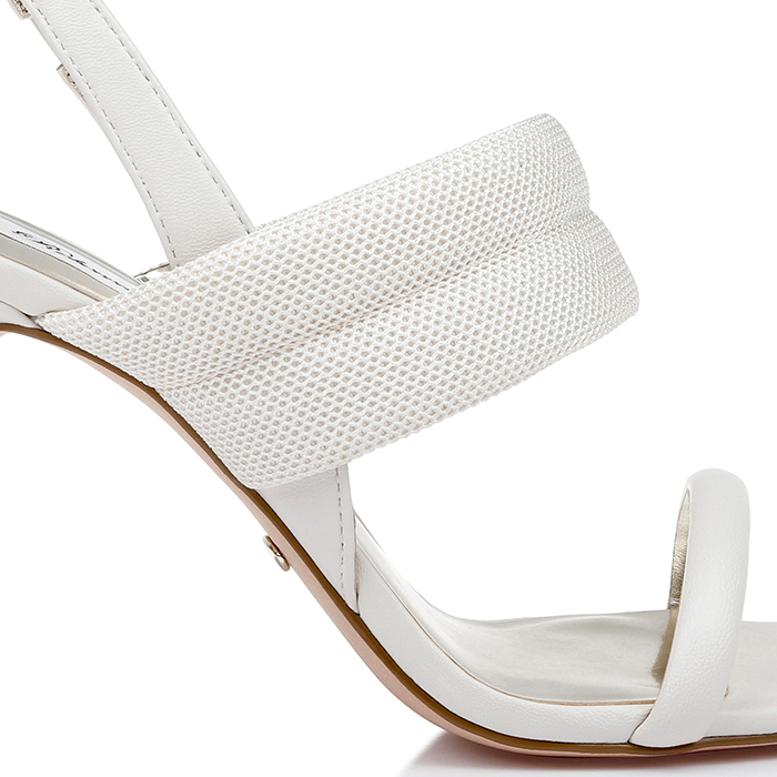 Cream Kid leather & Mesh High Heel Sandal - Side View