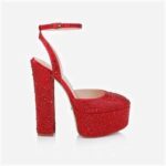 Racing Red Crystal Satin & Hotfix Block Heel Sandal - Main View