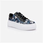 Black Cow leather & Navy Print Kid Leather Sneaker - Angle View