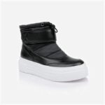 Black Cow Leather & Fabric Puff Booty - Angle View