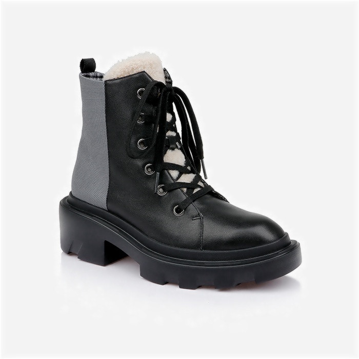 Black Cow Leather & Silver Fabric Lace up Booty - Side View