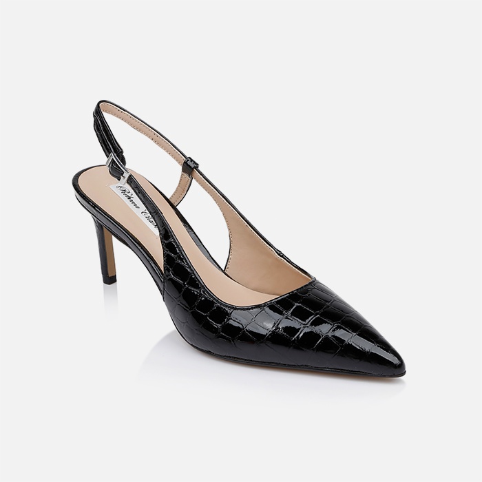 Black Croc Leather Slingback - Side View