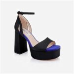 Black Fabric Block Heel Sandal - Angle View